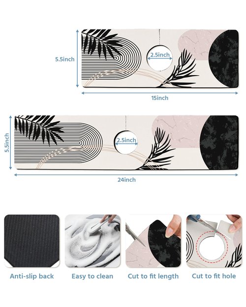 Patterned Sink Faucet Mat Kitchen Splash Guard Super Absorbent Drying Mat, Non-Slip Drain Pad for Kitchen Counter or Bathroom-15x5.5in