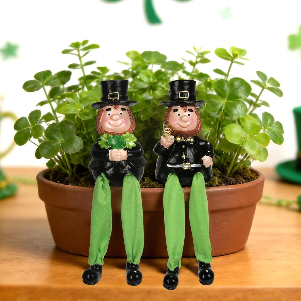 SYNCVIBE St. Patrick's Day Decorations - Set of 2 Resin Leprechaun Figurines | Lucky Irish Home Decor