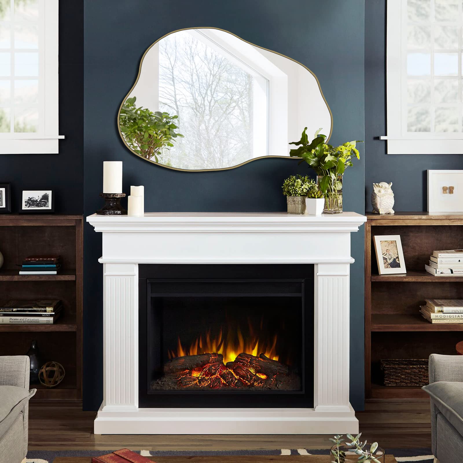 POZINO Gold Irregular Mirror, 30"x20.5" Cloud Shaped Mirrors, Asymmetrical Wall Mirror, Modern Abstract Frameless Mirrors for Living Room Bathroom Bedroom Entryway, Hangs Vertically or Horizontally