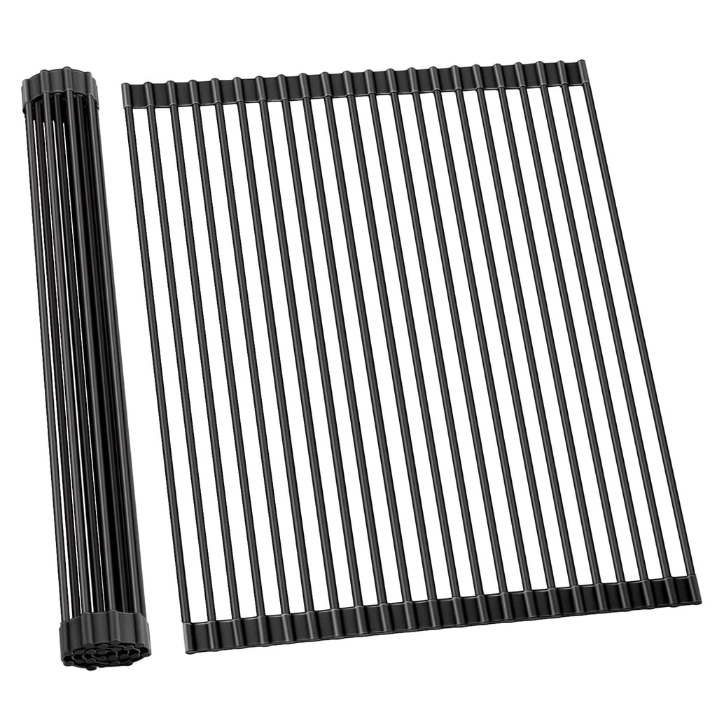 Ohuhu Sink Drying Rack, 20.5" W x 16.1" L Over Sink Roll-Up Dish Drainer - Rolling Foldable Accessories Heat-Resistant Mat Anti-Slip Silicone Coated Multipurpose for Kitchen Counter