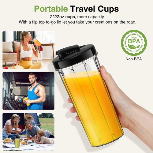 KOIOS Smoothie Blender - Powerful 1000W Personal Blender for Shakes & Smoothies | Includes 12-Piece Coffee Grinder Set & 2x22 oz To-Go Cups, Non-BPA