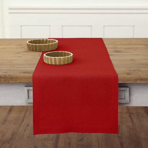 Solino Home Linen Red Table Runner 144 Inches Long - 100% Pure Linen Extra Long Table Runner 14 x 144 Inch for Valentines, Winter - Fete