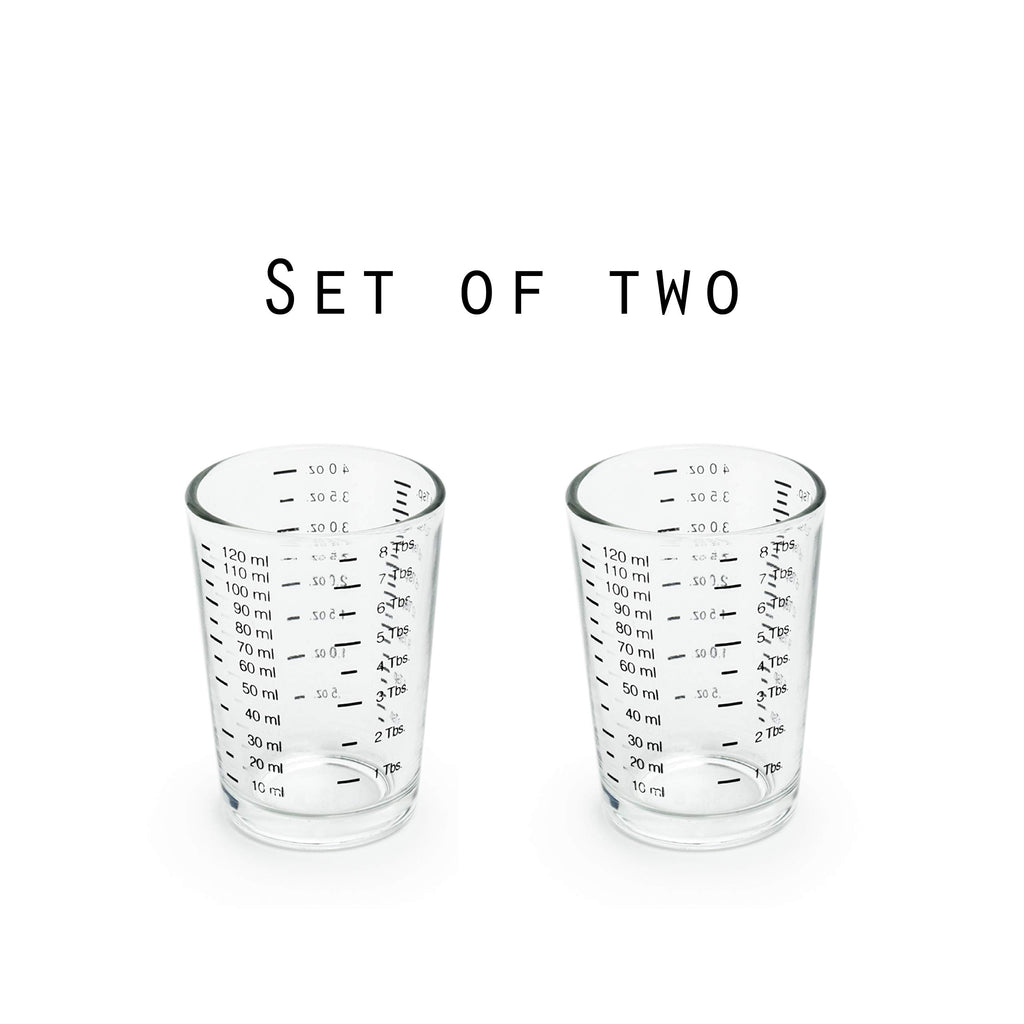 Fox Run Mini Multi-Purpose Liquid and Dry Measuring Shot Glass, Set of 2, 4-Ounce Cups, Clear, Small