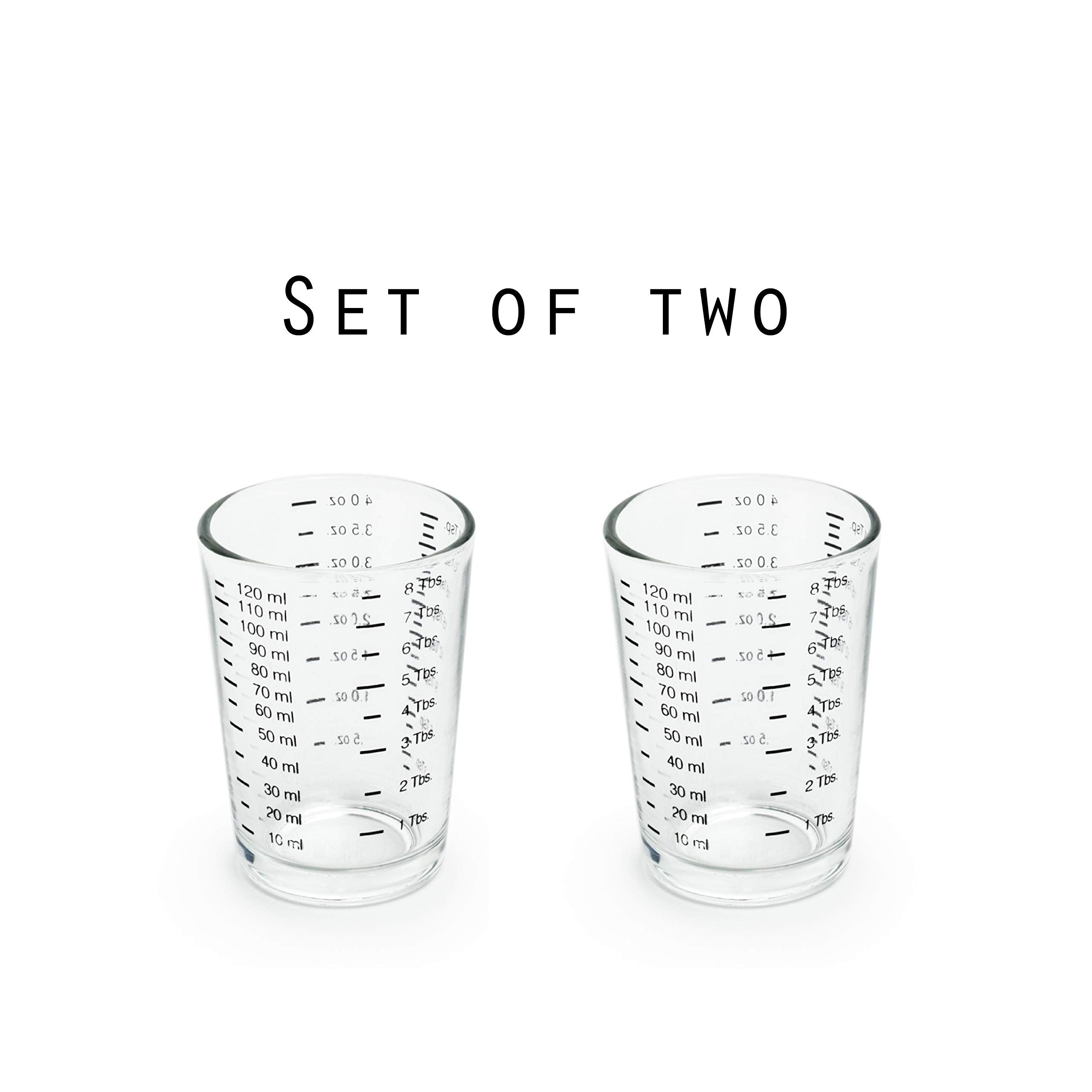 Fox Run Mini Multi-Purpose Liquid and Dry Measuring Shot Glass, Set of 2, 4-Ounce Cups, Clear, Small