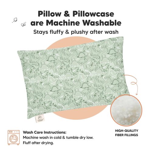DinoDood Toddler Pillow - Soft & Breathable Organic Cotton Travel Pillowcase | 13x18 for Ages 2-5