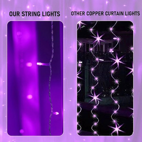 Dazzle Bright 300 LED Christmas Curtain String Lights - Waterproof Purple Fairy Lights with 8 Modes