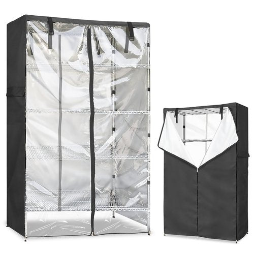 Dalema Wire Rack Covers,Heavy Duty 600D Dustproof Waterproof Storage Rack Covers for Metal Shelves,Storage Shelf Cover with Zipper for Wire Shlef,30''W x 14''D x 63''H,Black with Clear Front