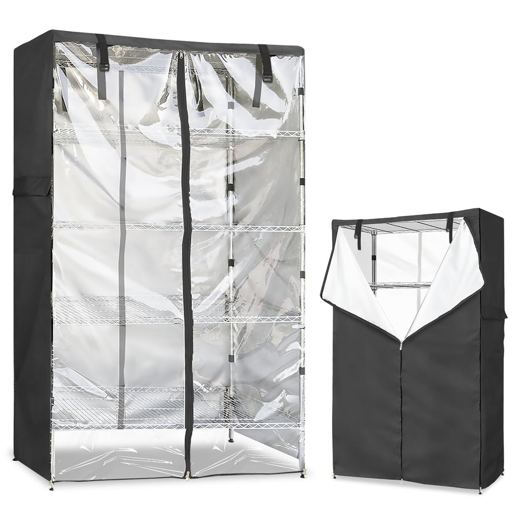 Dalema Wire Rack Covers,Heavy Duty 600D Dustproof Waterproof Storage Rack Covers for Metal Shelves,Storage Shelf Cover with Zipper for Wire Shlef,48''W x 24''D x 71''H,Black with Clear Front