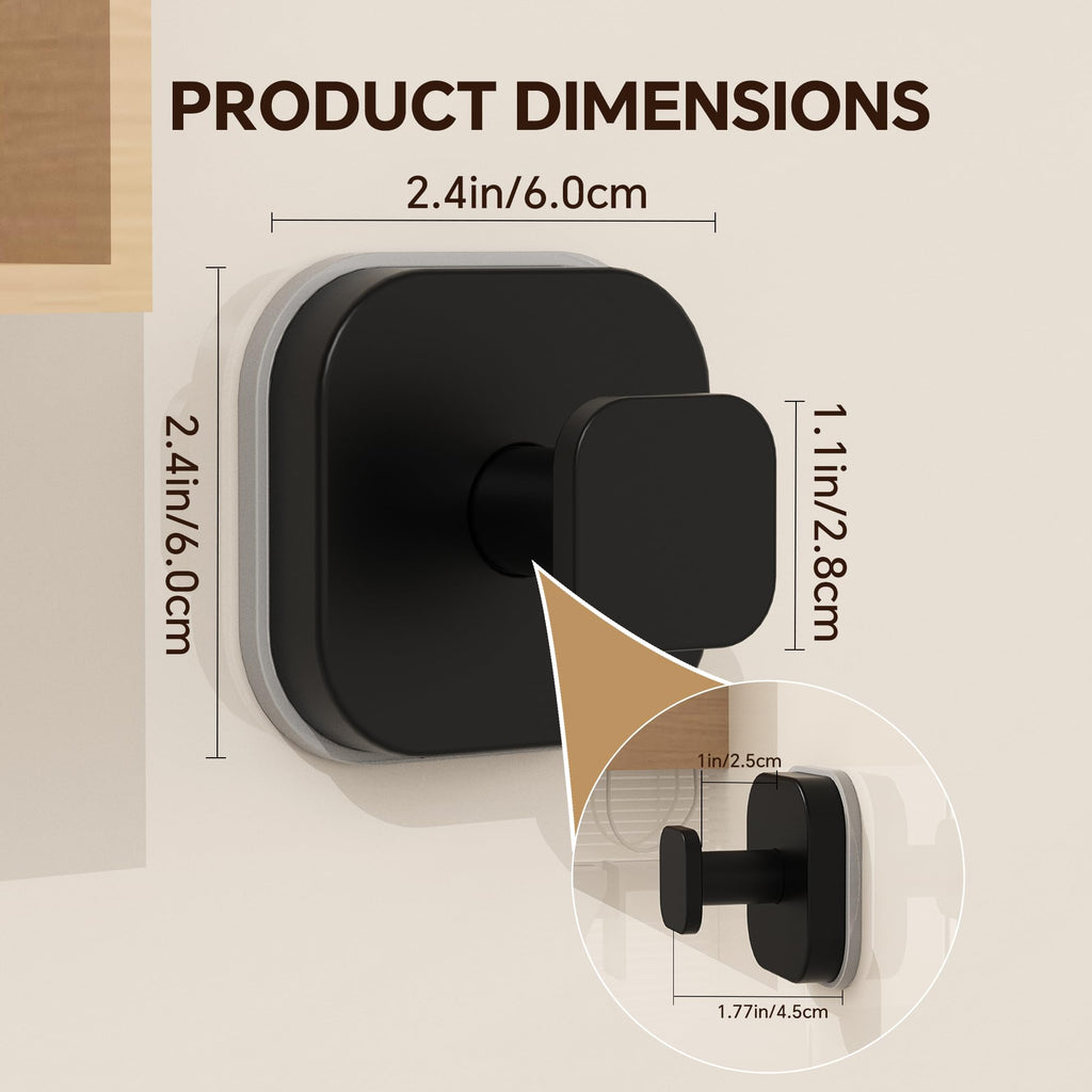 4 Pack Stainless Steel Suction Cup Hooks for Shower, Removable No Drill Towel Hooks for Bathroom Glass Door Mirror Tile, Waterproof Rustproof Suction Hooks for Loofah, Bath Robe, Coat, Matte Black