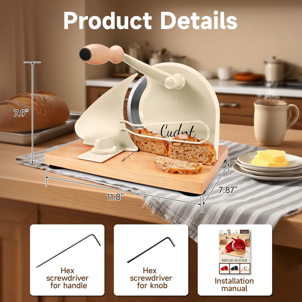 Manual Bread Slicer for Homemade Sourdough Bread, Add Metal Rails, Hand Crank Bread Slicer Machine with Scale Line and Suction Cup, Stainless Steel Blade Bread Cutter Adjustable Thickness