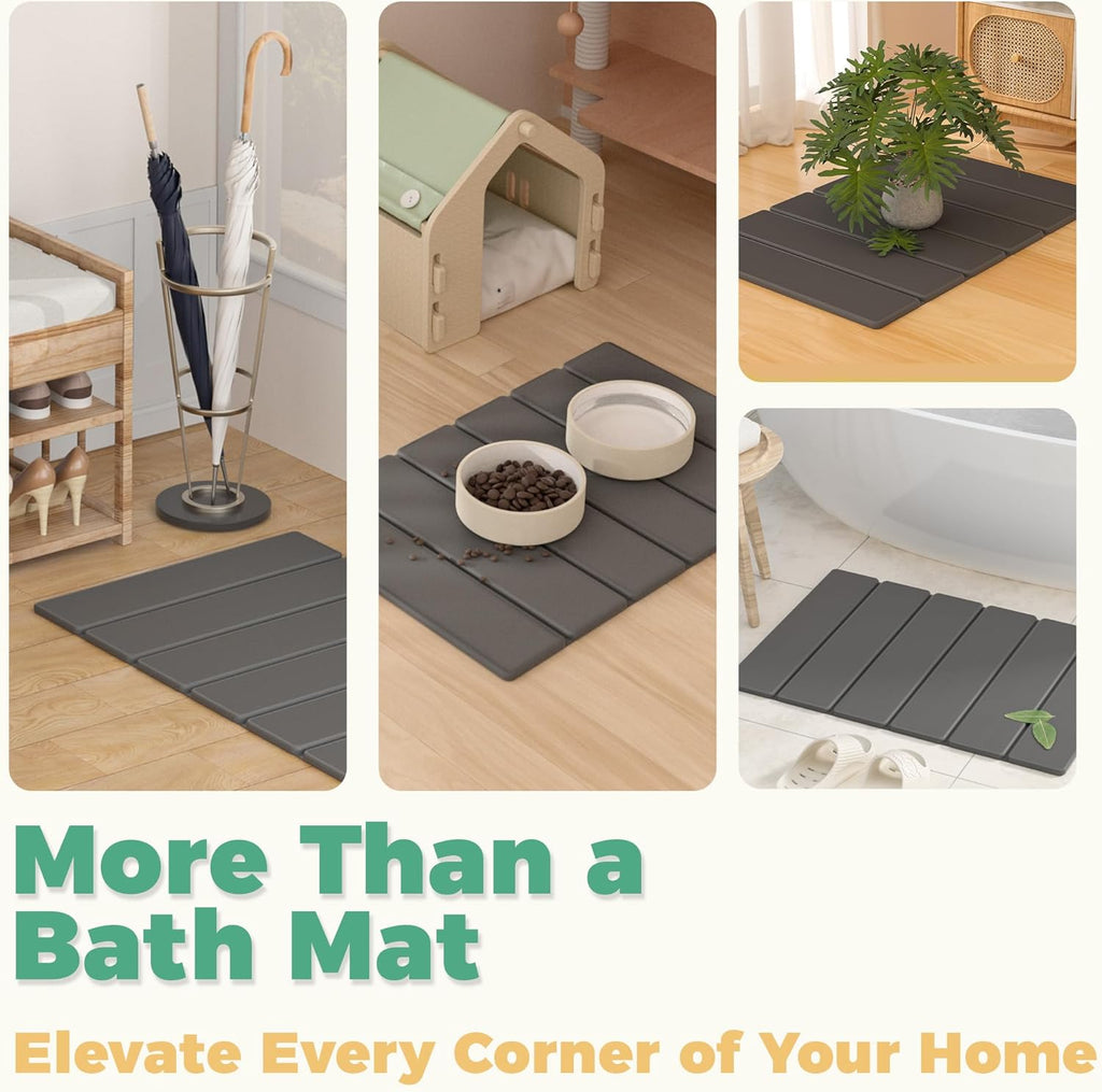 SYIPO Stone Bath Mat - Non-Slip Diatomite Bath Mat, Super Absorbent & Quick Drying | 23.6 x 15.3”, Dark Gray