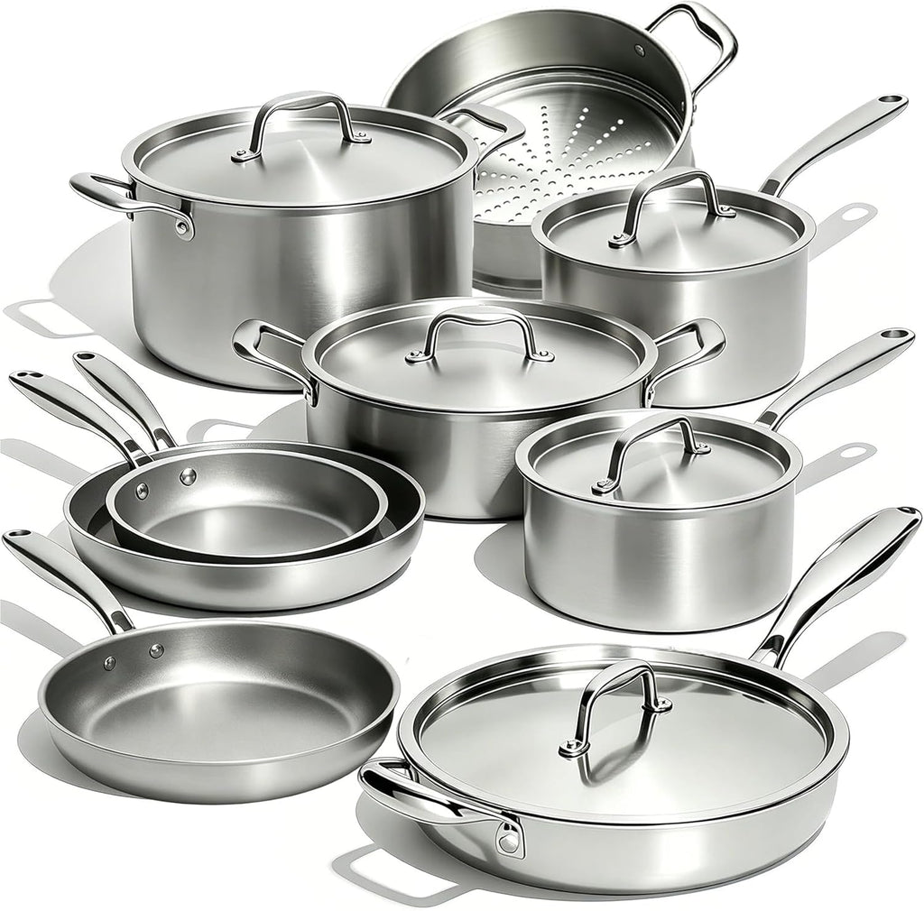 Umite Chef Stainless Steel Cookware Set - 14 Piece Induction-Ready, Heavy-Duty & Oven Safe | Professional Quality, PFOA-Free