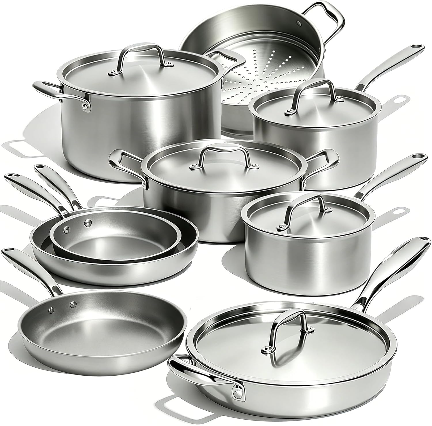 Umite Chef Stainless Steel Cookware Set - 14 Piece Induction-Ready, Heavy-Duty & Oven Safe | Professional Quality, PFOA-Free