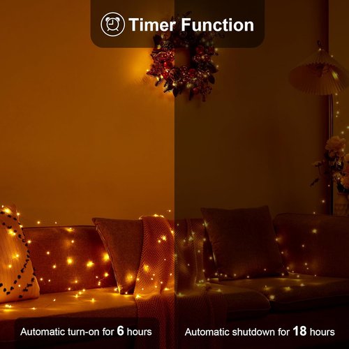 Ariceleo Battery Operated String Lights - 16.4ft Warm White Fairy Lights with Timer & Twinkle Mode | 50 LEDs for Christmas & Parties