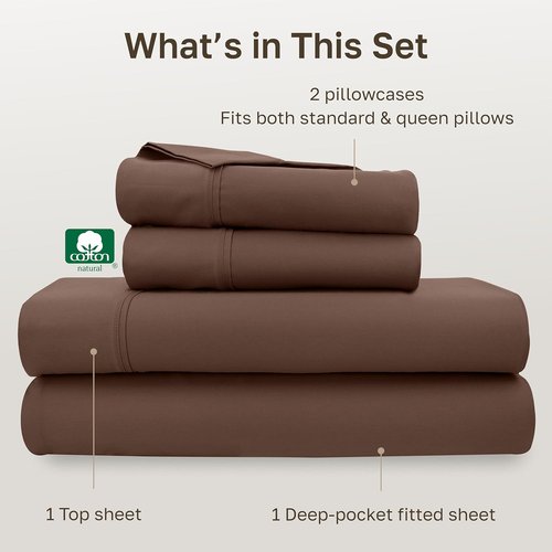 California Design Den Queen Bed Sheet Set - 100% Cotton, 400 Thread Count, Silky Smooth Sateen - Espresso Chocolate Brown