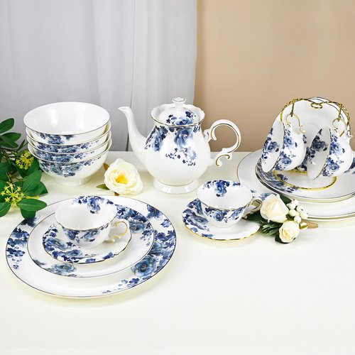 LE POTOCIO 2-Tier Afternoon Tea Stand, Porcelain Cupcake Stand Serving Tray, Blue and White Bone China Cake Stand, Pastry Serving Stand for Tea Party, Wedding and Birthday (LH 2 Tiers)