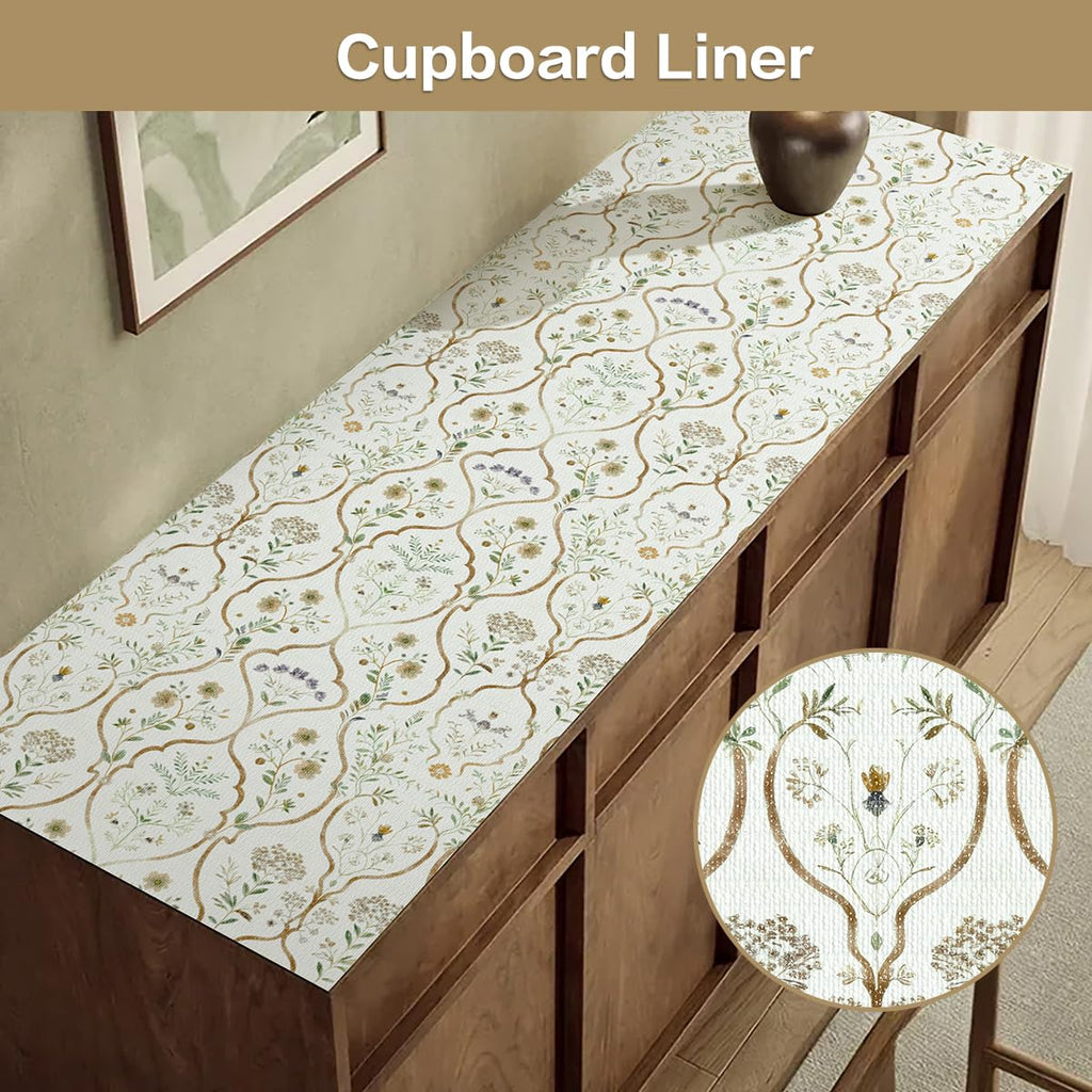 Vuacepe Drawer and Shelf Liner for Kitchen Cabinets Non-Adhesive Drawer Liners Strong Grip Floral Shelf Liners Non-Slip Cabinet Liner,Waterproof Kitchen Cabinet Liners for Shelves,12IN × 10FT