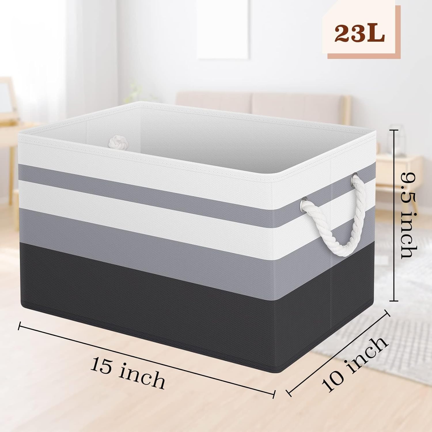 StorageTastic Collapsible Storage Bins - Large Organizing Baskets with Rope Handles | Gradient Grey, 3 Pack