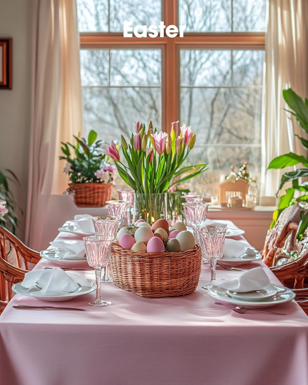 Pureegg Disposable Plastic Tablecloths - 10 Pack, 54 x 108 Inch, Leakproof & Sturdy, Pink for Easter & Celebrations