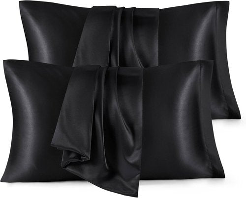 Bedsure King Size Satin Pillowcase Set of 4 - Black Pillow Covers for Hair & Skin, 20x36 Inches