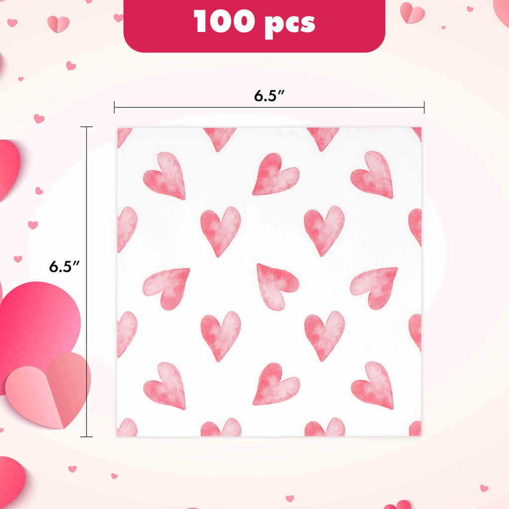 Gift Boutique Watercolor Heart Lunch Napkins, 50 Count 3-Ply Paper Napkins for Valentine’s Day Parties, Showers, Weddings & Events
