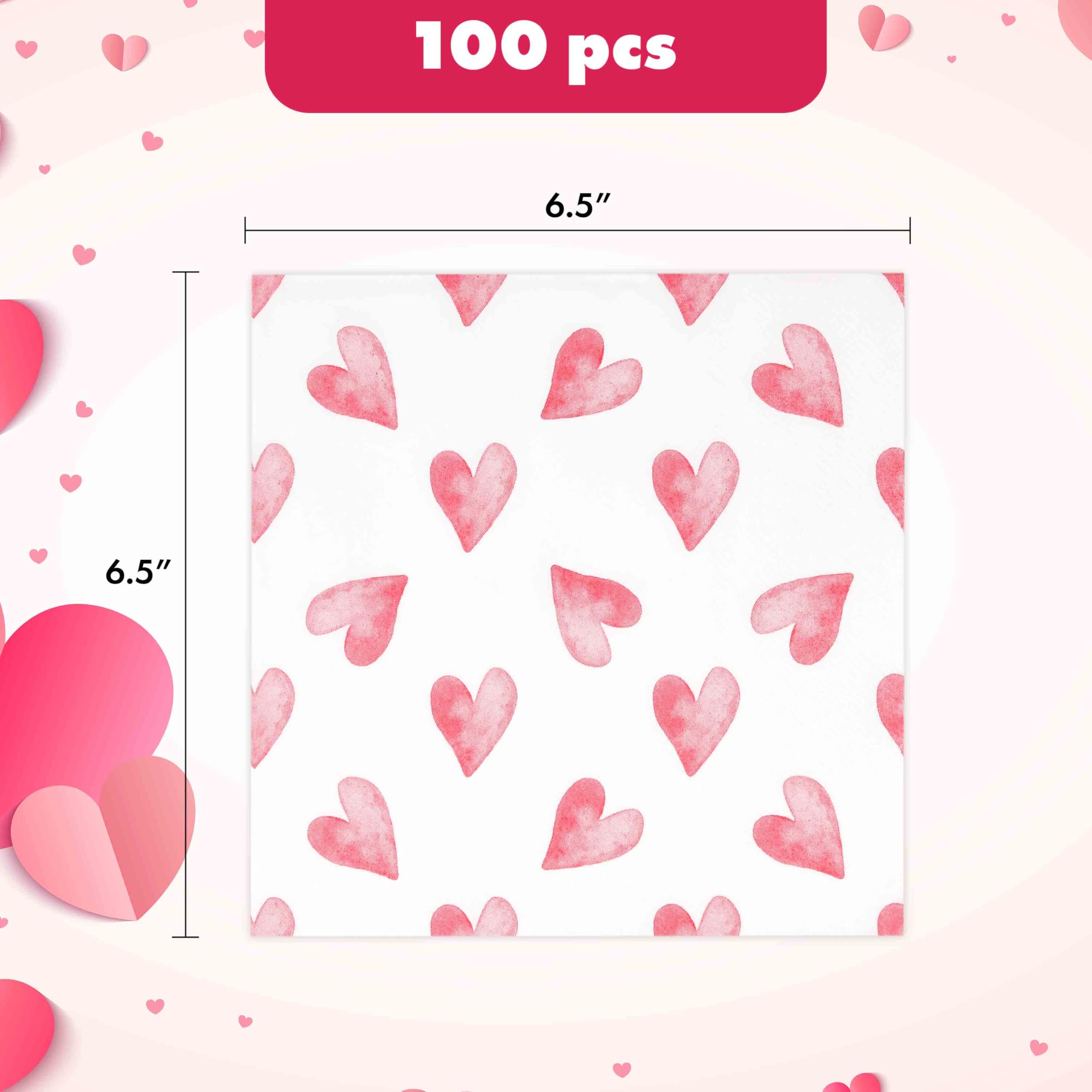 Gift Boutique Watercolor Heart Lunch Napkins, 50 Count 3-Ply Paper Napkins for Valentine’s Day Parties, Showers, Weddings & Events