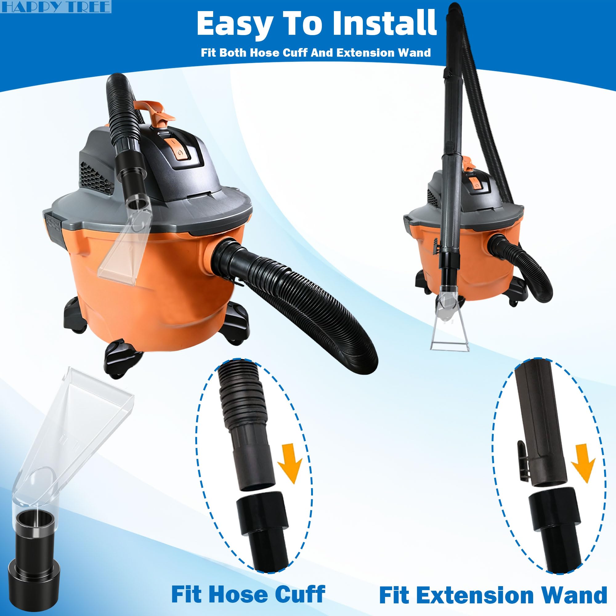 Happy Tree Universal Fits All Brands' Shop Vacs with 2-1/2" & 1-7/8" & 1-1/4" Adapter Clear Extraction Accessory for Auto Detailing, Shop Vac Extractor Attachment Kit for Wet-Dry Vacuum Cleaners