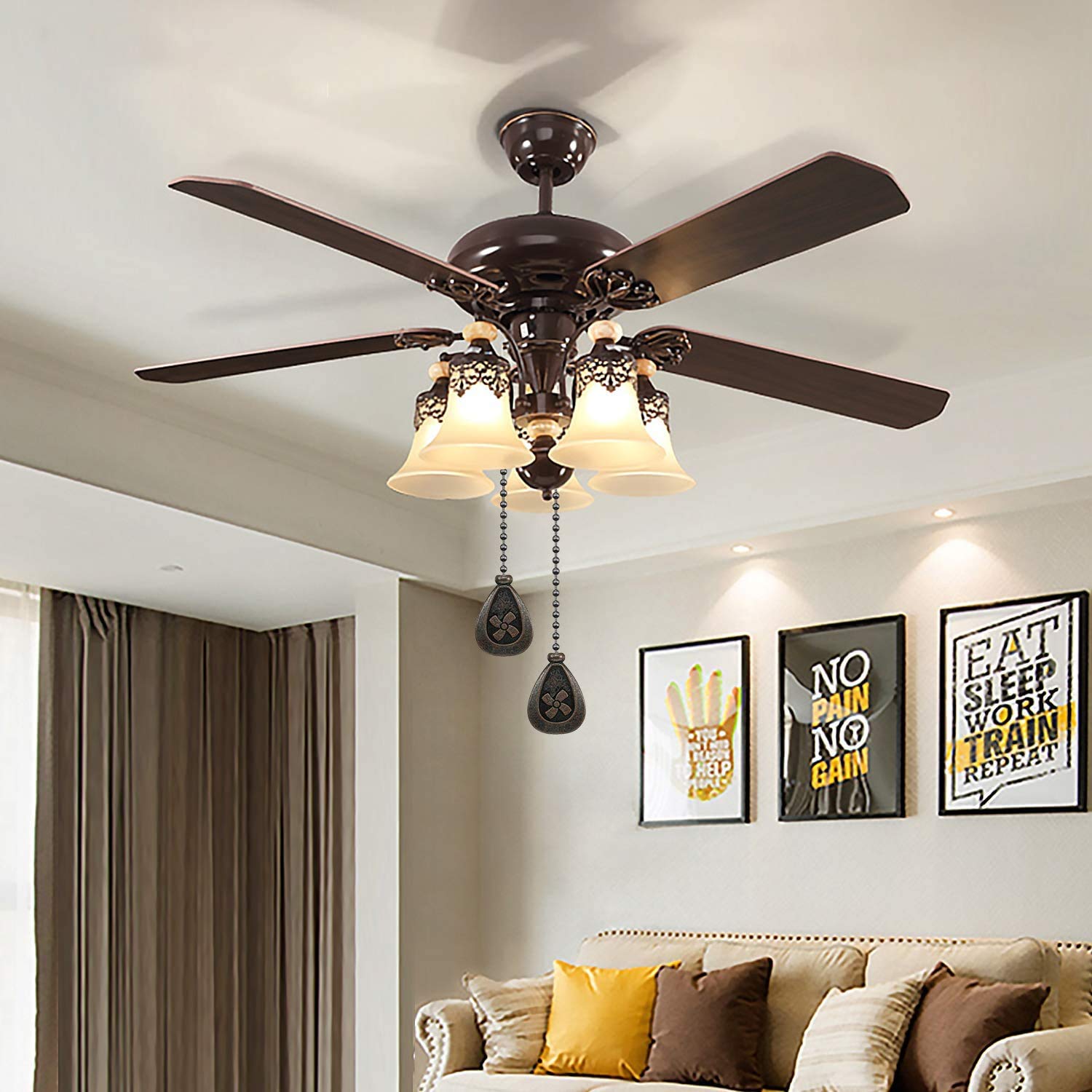 SUR-CIEL 4PCS Ceiling Fan Pull Chain, Fan Pull Chain Extension, Chain Pulls for Ceiling fans and Lights, Light Pull Chain Extension with 12 inch 3mm Diameter Beaded Ball Chain, Bronze