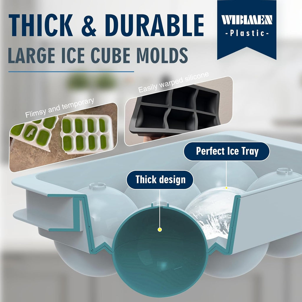 Skiennix Large Ice Ball Maker Mold - 2.5" Round Ice Cube Tray for Whiskey & Cocktails | 8 Sphere Ice Balls, Easy Release