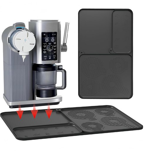 Creami Ninja Swirl Sliding Pad - Silicone Countertop Mat with Drainage Groove | 25" x 15" (Black)
