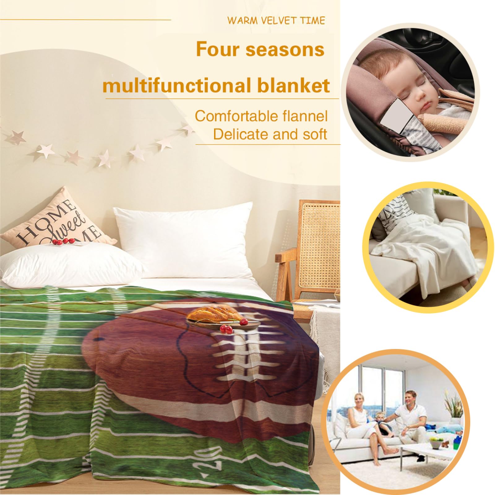 Football Blanket Soft Warm Throw Blanket for Couch Lightweight Cozy Bed Blankets & Throws for Living Room Decor Gifts for Kids 50"x40"