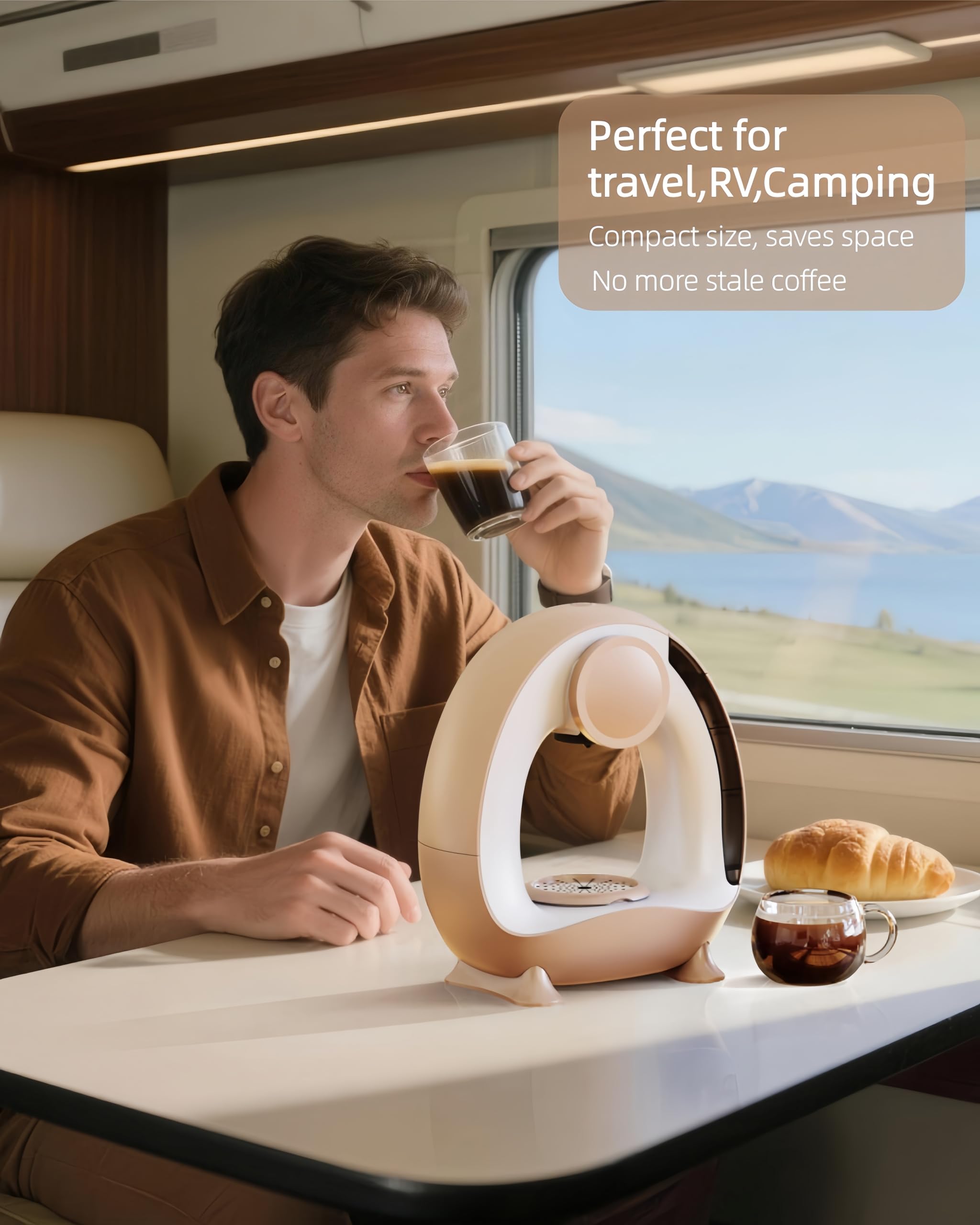 HAILASRE 3 in 1 Single Serve Coffee Maker for K Cup Brewer,Ground Coffee and Tea Leaves,1400W 20s Fast Heating Mini Q,One Button Operation, Outdoor Portable for Small Spaces（Coffee Cup NOT Included）