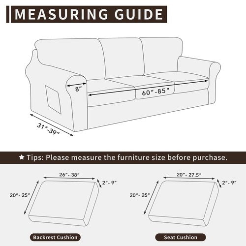 Easy-Going 7 Pieces Stretch Couch Cover Washable Sofa Cover Set for 3 Backrest and Seat Cushion Couch Anti-Slip Sofa Slipcover Furniture Protector with Elastic Bottom (Large, Dark Grey)
