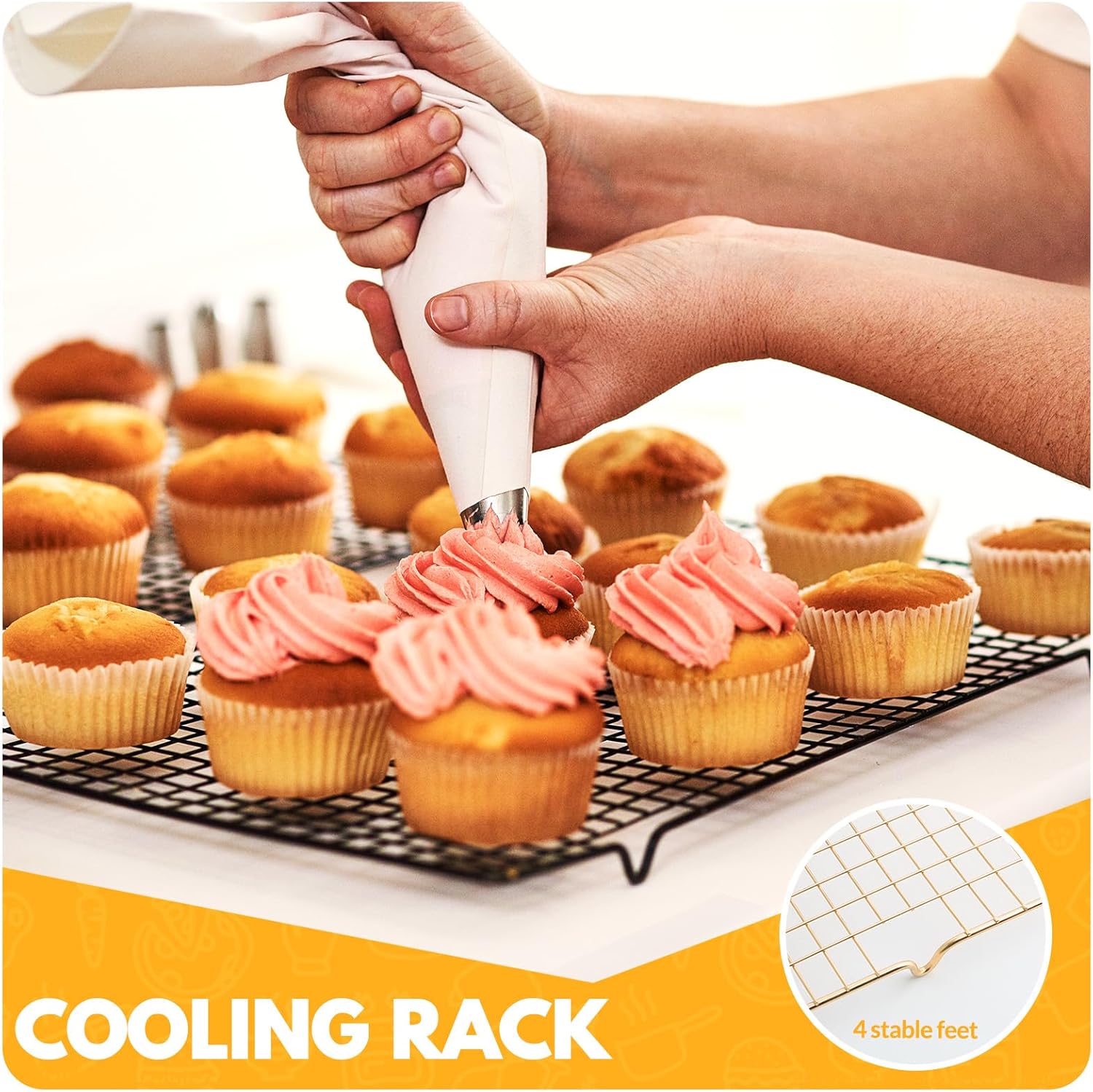 Skiennix Stainless Steel Cooling Racks - 2 PCS Baking & Cooking Set, 14.8x10 Inches, Oven Safe