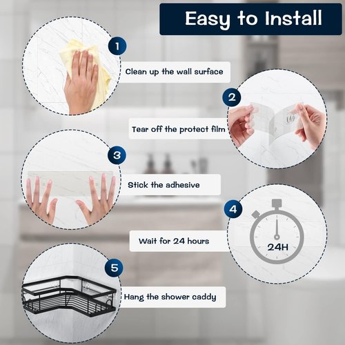 AKTECKE Shower Caddy Replacement Stickers - No-Drill Transparent Adhesive Strips | 4-Pack for Bathroom & Kitchen Storage