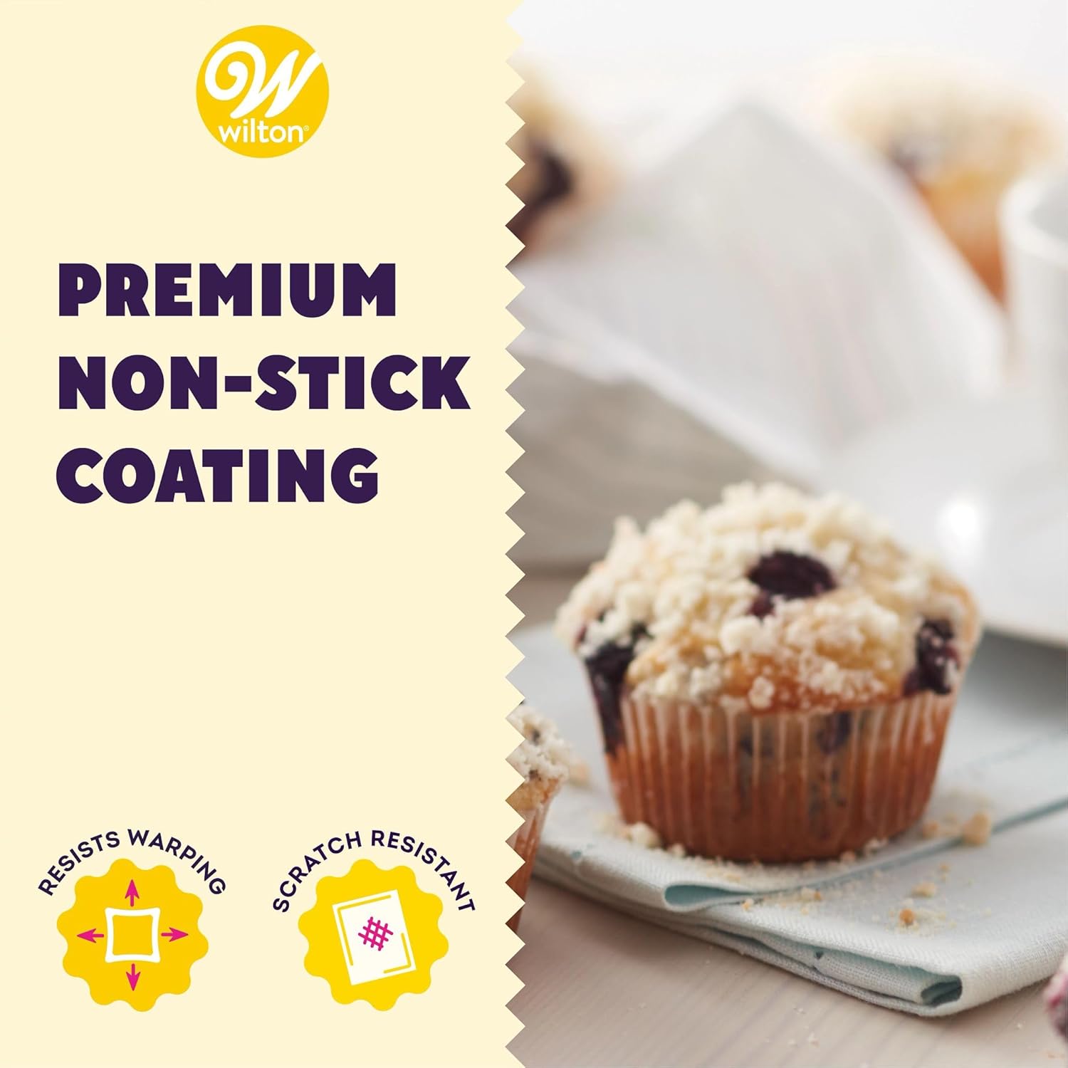 Wilton Gold Non-Stick Muffin Pan | PFAS-Free Bakeware for Perfect Muffins & Cupcakes - 12 Cup, 10.5 x 15 x 2 Inches
