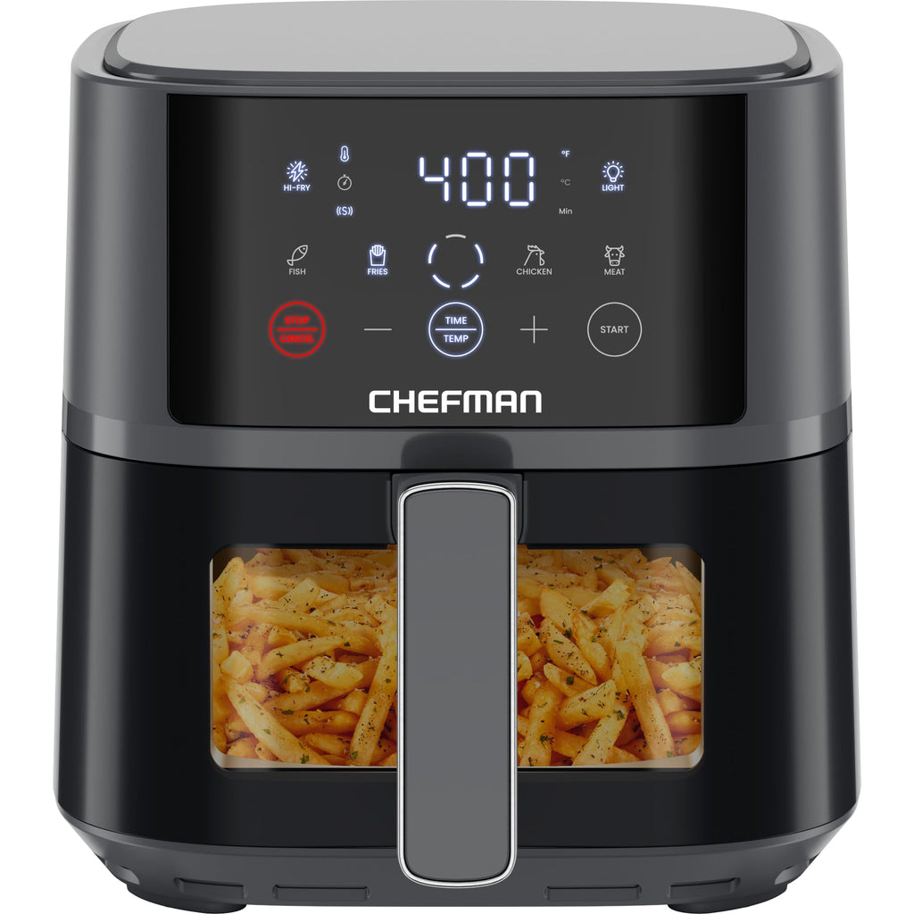 Chefman Air Fryer – 4 QT Compact Airfryer for Quick & Easy Meals, Features Hi-Fry Technology for Extra Crisp, Easy-View Window, Touch Controls with 4 Presets, Nonstick & Dishwasher Safe Basket - Grey