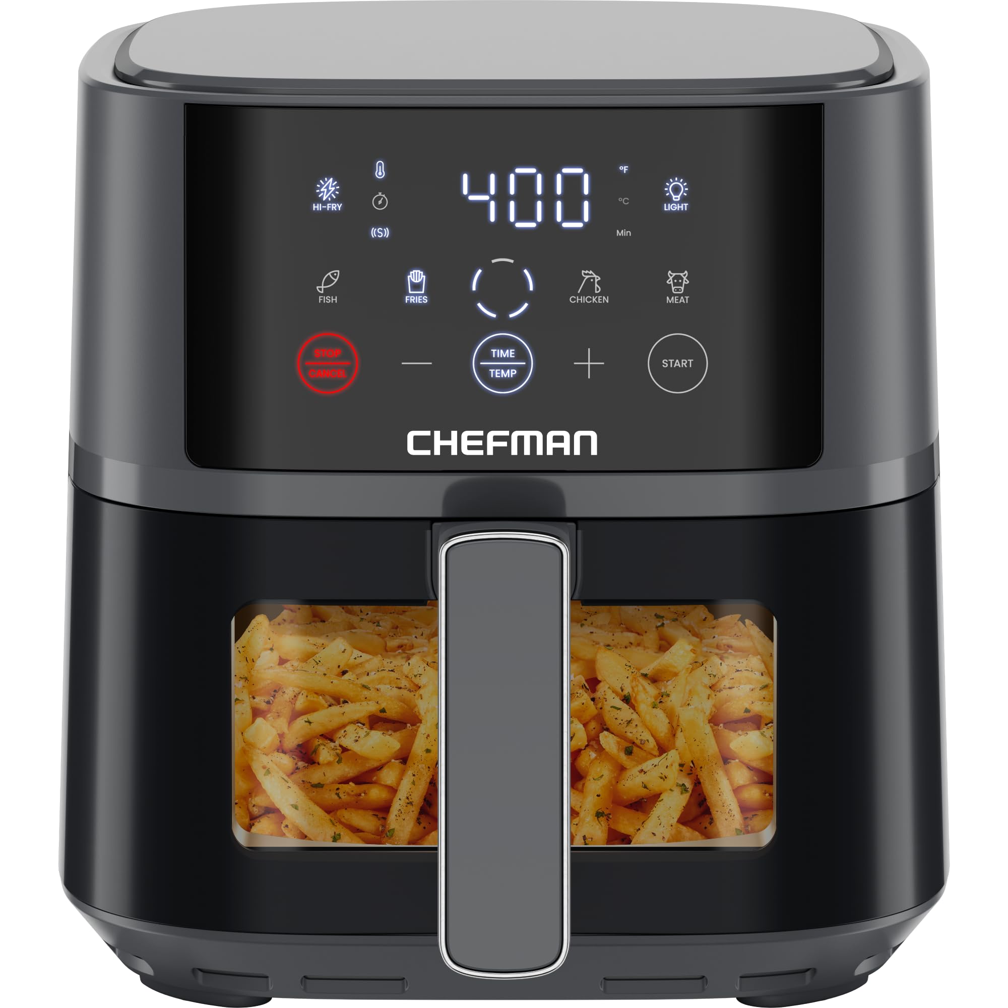 Chefman Air Fryer – 4 QT Compact Airfryer for Quick & Easy Meals, Features Hi-Fry Technology for Extra Crisp, Easy-View Window, Touch Controls with 4 Presets, Nonstick & Dishwasher Safe Basket - Grey