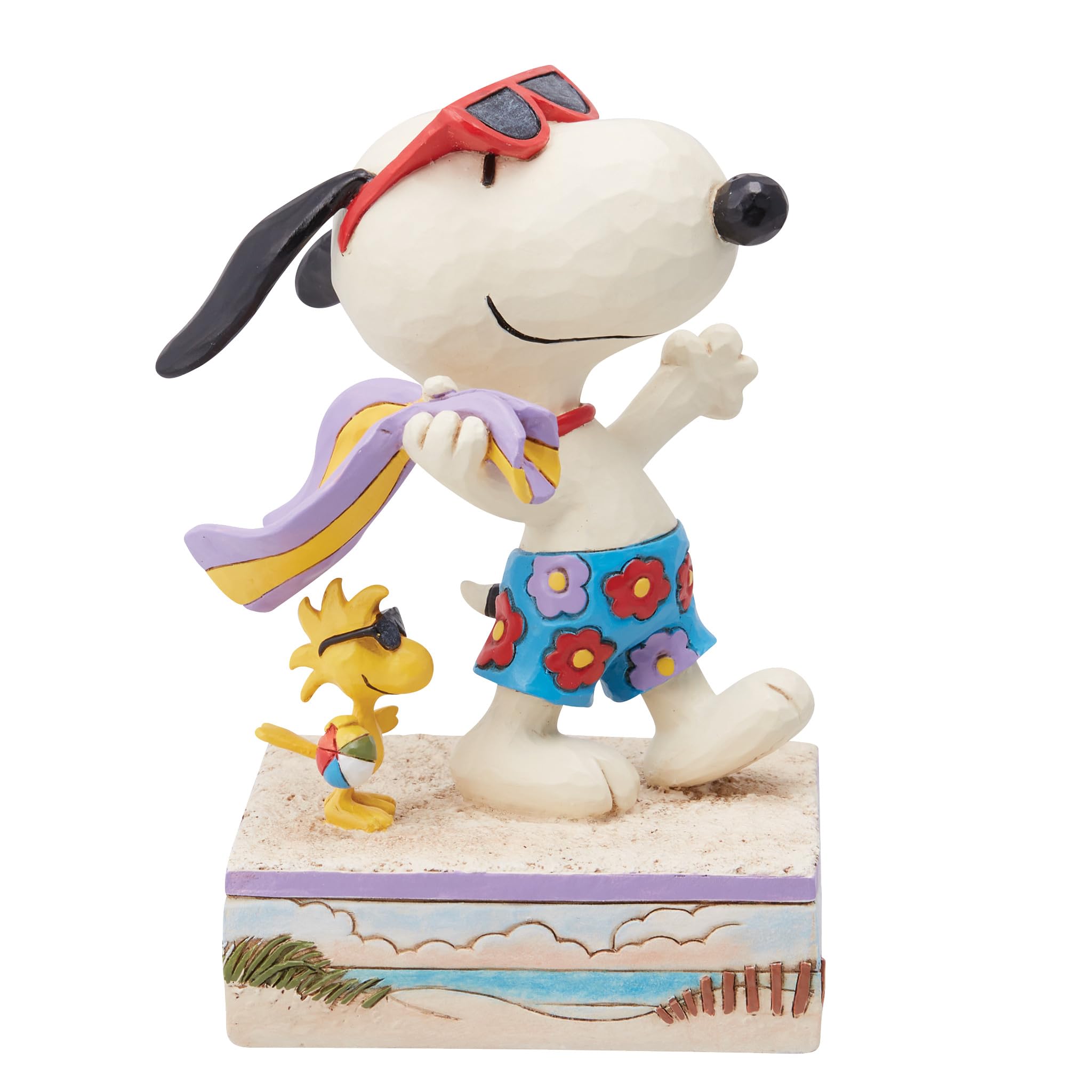 Enesco Peanuts Collection by Jim Shore Snoopy and Woodstock at The Beach Figurine- Stone Resin Hand Crafted Painted Collectible Peanuts Snoopy Figurines Home Decor Statue, 5.1 Inch