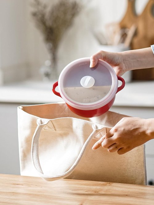 LE TAUCI Ceramic Soup Bowls - 28 oz Ramen Bowls with Handles & Silicone Lids | Microwavable, Oven Safe, Set of 2, Red