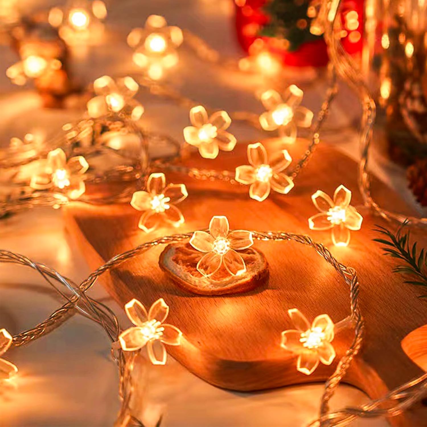 Skiennix Decorative Flower String Lights - 33ft 100 LED Cherry Blossom Fairy Lights | Warm White for Bedroom & Events
