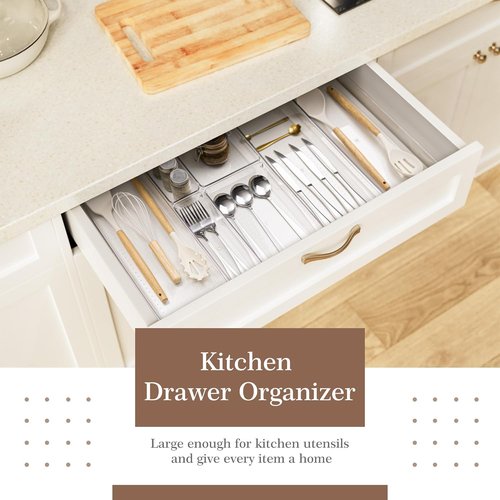 Criusia Clear Drawer Organizer Set - 7 Versatile Plastic Trays for Kitchen & Bathroom Storage | Non-Slip Design