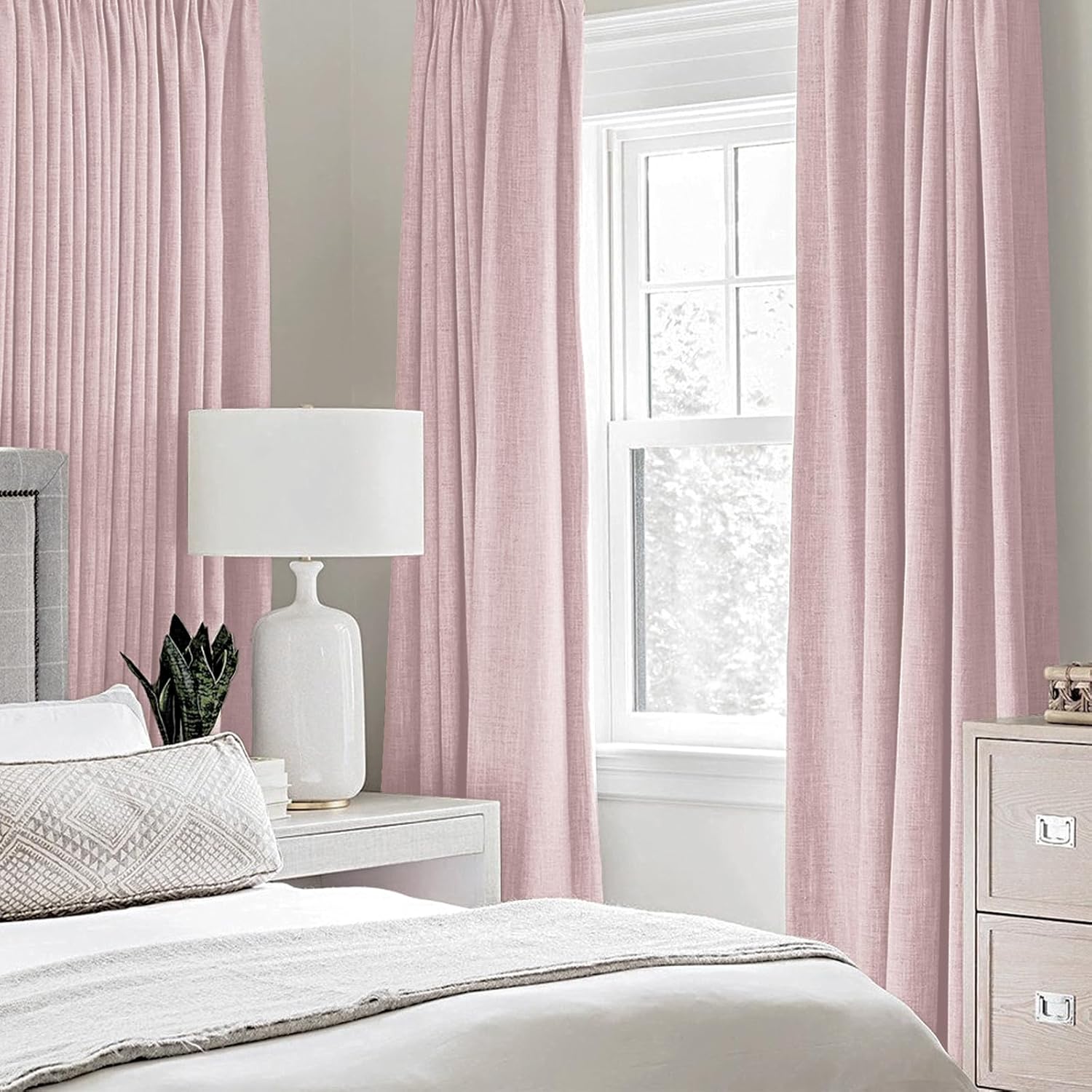 MIULEE Blackout Curtains - 100% Thermal Insulated Linen Texture Drapes - Pink, 52x54 Inch (2 Panels)