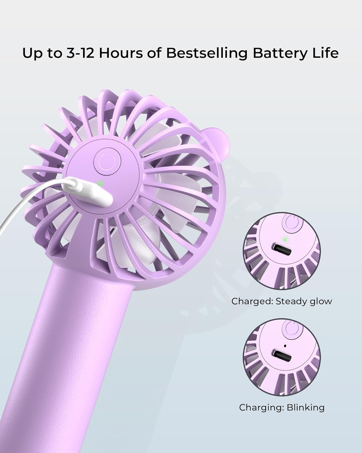 Skiennix Mini Portable Fan - 3 Speed USB-C Rechargeable, 2000mAh Battery, Quiet & Stylish for Travel