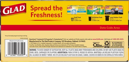 Glad Trash Bags - ForceFlexPlus 30 Gallon Large Drawstring Garbage Bags | 25 Count, Pack of 6