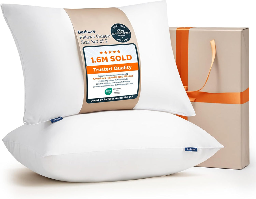 Bedsure Queen Size Pillows Set of 2 - Soft Down Alternative Hotel Collection for All Sleepers | 28"x19", White