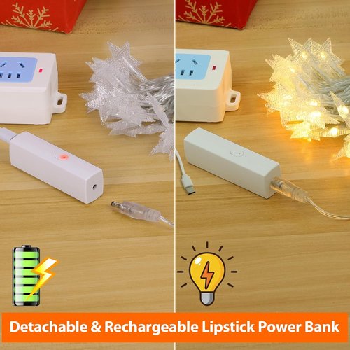 Lakumu LED Star String Lights - 33FT 100-LED Battery Operated Fairy Lights with 8 Modes & Timer | Warm White Indoor Decor