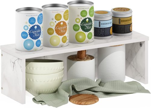 Furinno Helena Kitchen Counter Organizer - Stackable Shelf, 18-Inch, Marble White Finish