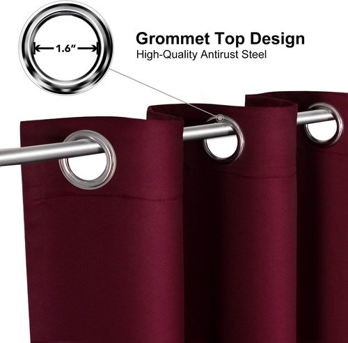 ChrisDowa Burgundy Curtains - Thermal Insulated Room Darkening Panels, 72 Inches Long, Set of 2