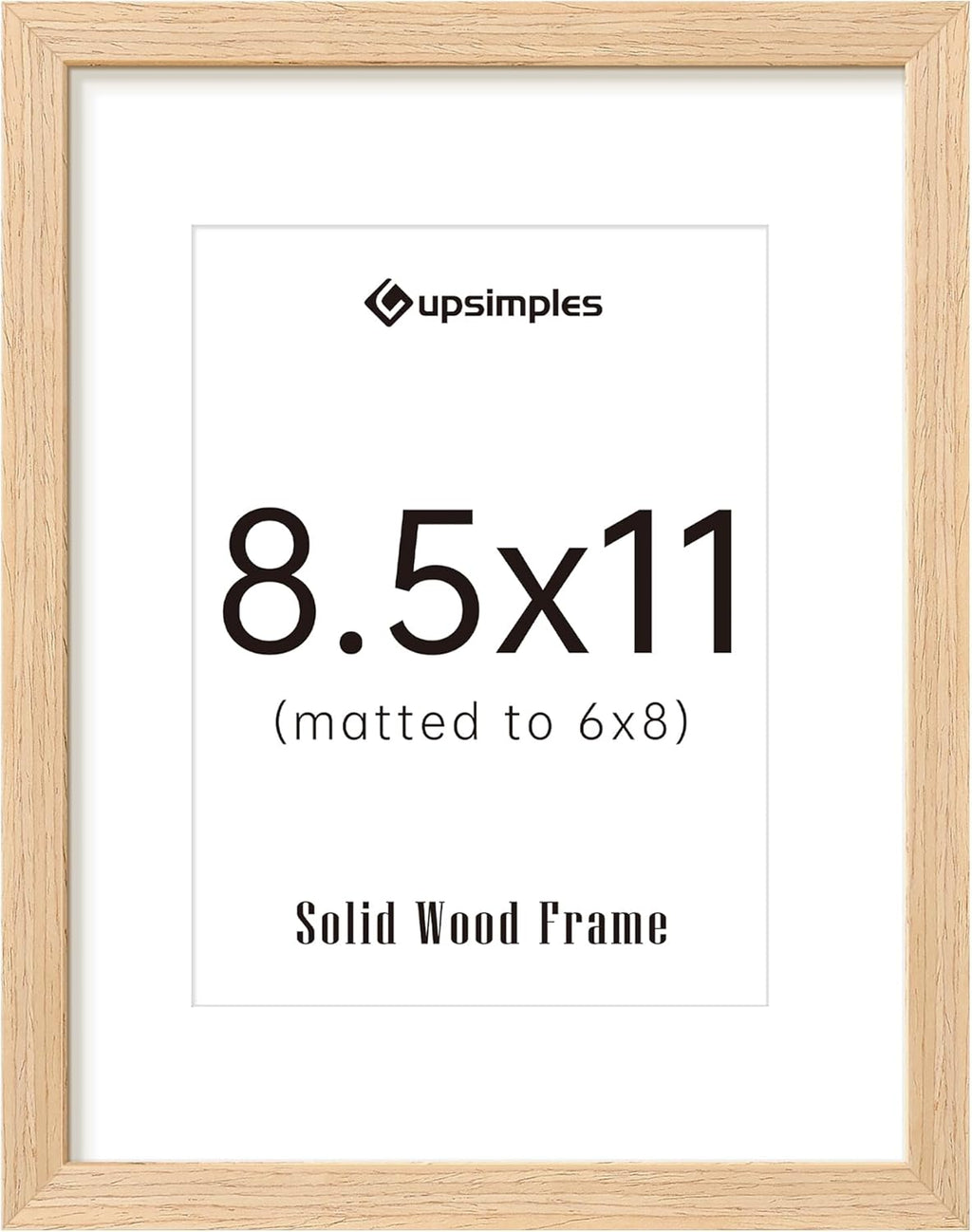 Upsimples 8.5x11 Picture Frame - Natural Solid Wood Design for Wall or Tabletop Display, 1 Pack